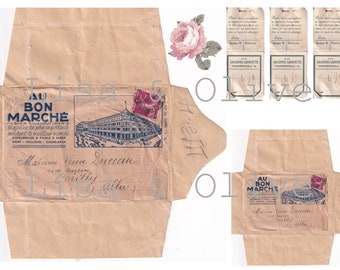 Digital Antique French Envelopes and small Lace sample tags Vintage French Ephemera haberdashery lace sample cards by Lisa and Olive