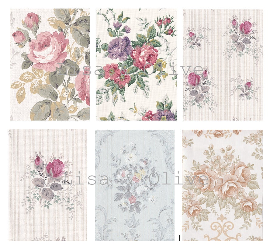 Digitaal vintage bloemenbehang Monsters prachtig shabby chic bloemenbehang 6 vintage ontwerpen in totaal van Lisa en Olive