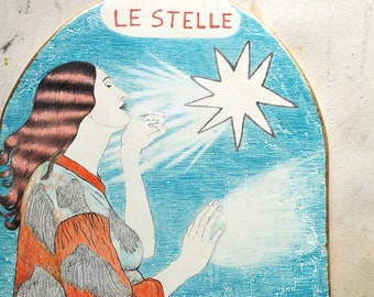 Le Stelle, The Star, Tarot Card, Pencil Drawing, Illustration, Sky, Blue, Hanging Sculpture, Air Dry Clay, Spiritual, Art, Major Arcana