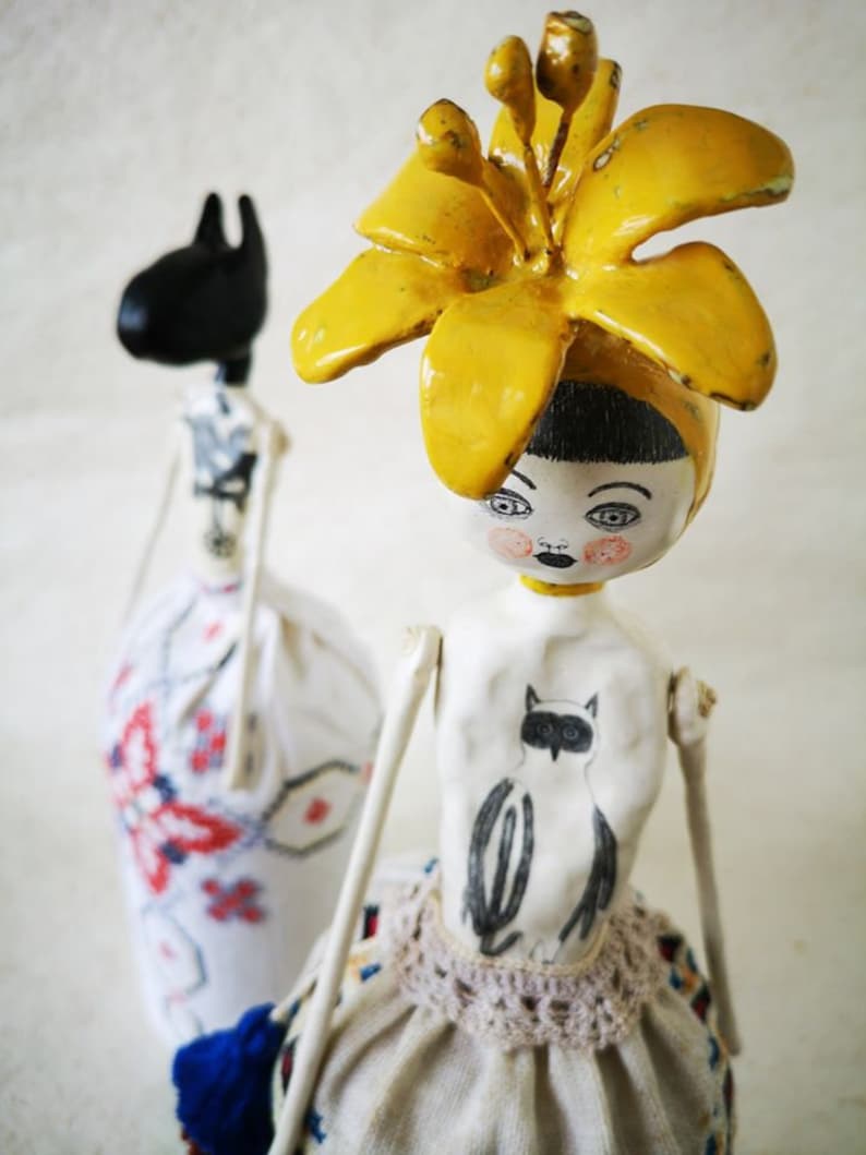 Art Doll, Air Dry Clay, Sculpture, Owl Drawing, Whimsical, Clay Flower, Mixed Media, Kunst, Textile, Modern, Folk Inspired image 1