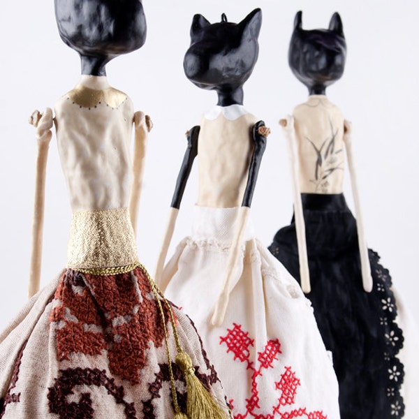 Clay Cat Art Doll, Great Animal Sculpture, Mixed Media Doll, Folk Inspired Figurine, Black Cat Doll,Air Dry Clay Doll, Mixed Media Animals
