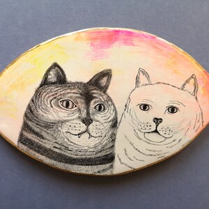 Cat Art, Pencil Drawing, Wall sculpture, Love, Friendship, Kunst, Air Dry Clay, Animals image 1