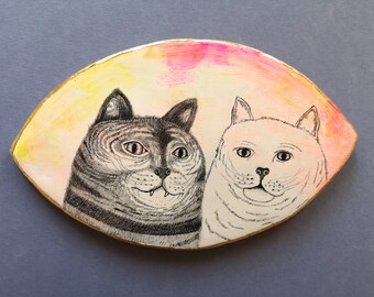 Cat Art, Pencil Drawing, Wall sculpture, Love, Friendship, Kunst, Air Dry Clay, Animals