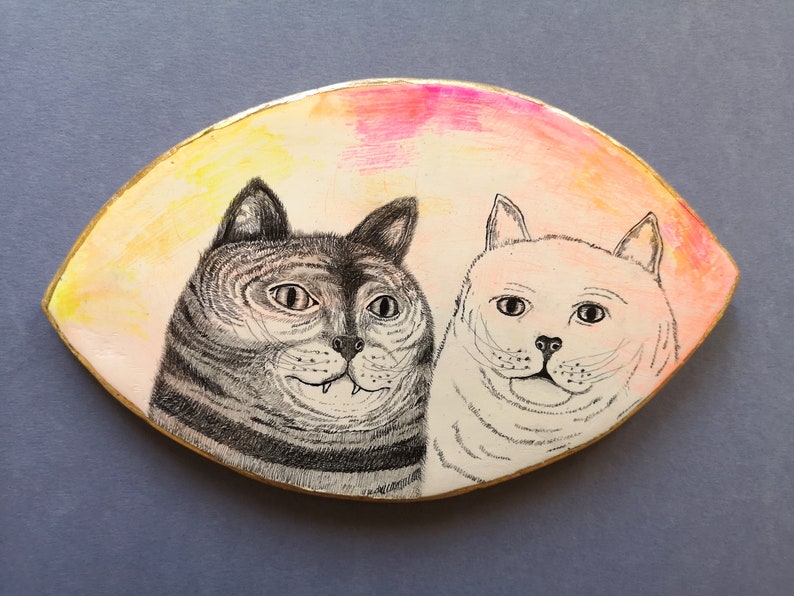 Cat Art, Pencil Drawing, Wall sculpture, Love, Friendship, Kunst, Air Dry Clay, Animals image 1