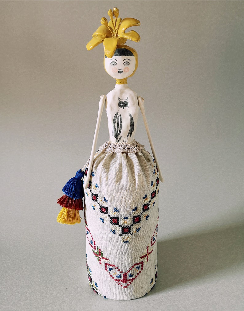 Art Doll, Air Dry Clay, Sculpture, Owl Drawing, Whimsical, Clay Flower, Mixed Media, Kunst, Textile, Modern, Folk Inspired image 5