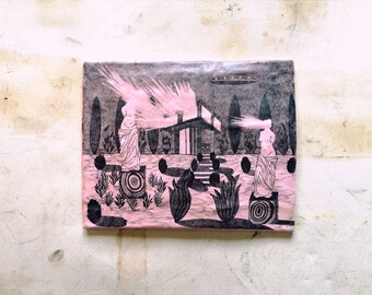 Clay Wall Sculpture, Surreal Art, Science Fiction, UFO, Flying Saucer, Pink, Greek, Plants, Pencil Drawing, Weird, House, Kunst