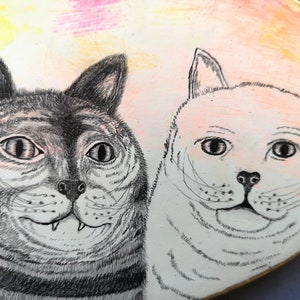 Cat Art, Pencil Drawing, Wall sculpture, Love, Friendship, Kunst, Air Dry Clay, Animals image 2