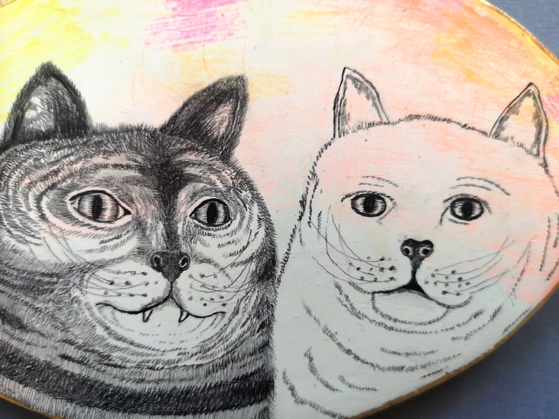 Cat Art, Pencil Drawing, Wall sculpture, Love, Friendship, Kunst, Air Dry Clay, Animals image 2