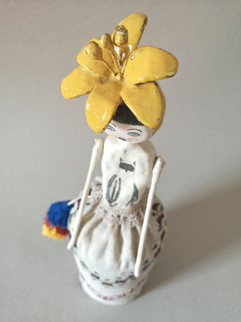 Art Doll, Air Dry Clay, Sculpture, Owl Drawing, Whimsical, Clay Flower, Mixed Media, Kunst, Textile, Modern, Folk Inspired image 7