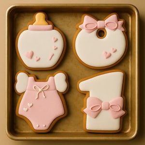 Galletas para el primer cumpleaños: recuerdos de fiesta con glaseado real rosa para niña