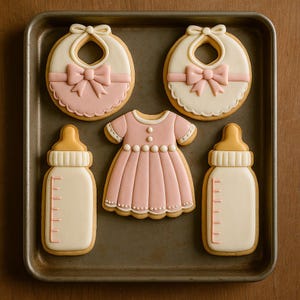 Pink Baby Shower Cookies: Royal Icing Bottle & Dress Sugar Cookies