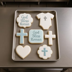 2 dozen God Bless Cookies – Personalized Baptism Sugar Cookies – Blue Cross Christening Favors for Boys