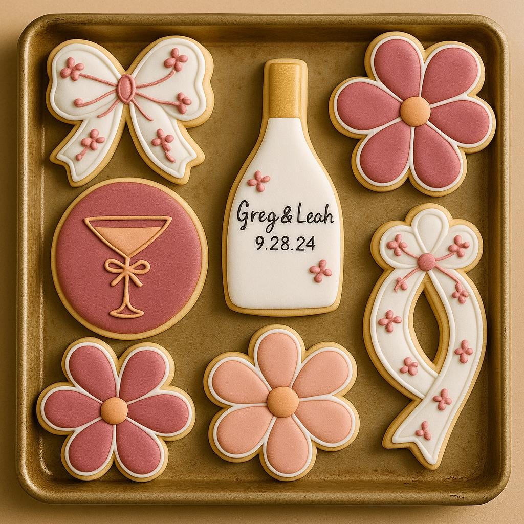 2 dozen Pink Floral Bachelorette Cookies – Custom Name Champagne Bottle & Bow Cookies for Bridal Shower