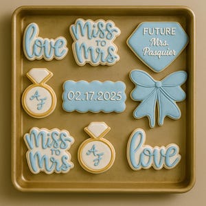 Galletas de despedida de soltera: Galletas de azúcar personalizadas con forma de anillo de compromiso
