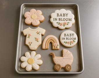 2 dozen Baby in Bloom Cookies – Floral Baby Shower Sugar Cookies – Boho Girl Baby Shower Favor Set