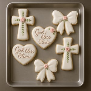 Floral Cross Baptism Cookies: God Bless Olivia, Christening Favors