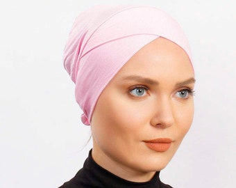 pink color underscarf - All In One Hat- under tichel,head scarves, head coverings - hijab - headpiec - hair cover turbane