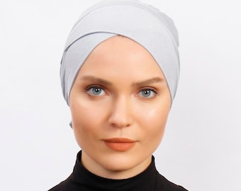 Silver grey underscarf - All In One Hat- under tichel,head scarves, head coverings - hijab - headpiece - hair cover turbane