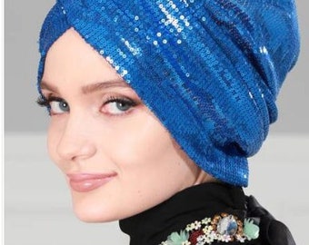 Saxe blue  headcovering - turban - head scarf - hijab evening  headcovering - muslim scarves - saxe blue evening dresses headcovering -
