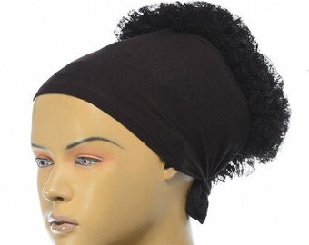 Black Volumizer & No Slip Headband-All In One Hat-Great under tichel, tichel volumizer , hijab headpiece , lace volimizer