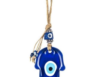 Hamsa Evil eye wall hanging , hamsa wedding decor , Evil eye hamsa , hamsa glass hanging, Greek evil eye hamsa, Evil eye wall decor
