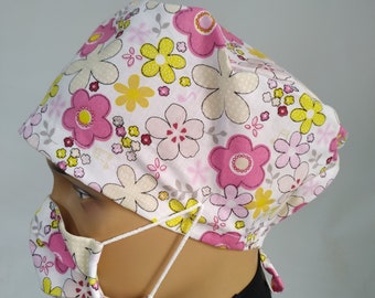 Flowers Nurse cap | doctor cap | Head Covers - woman surgical scrub hats, Medical cap, surgical cap women , adjustable , cotton cap, unisex