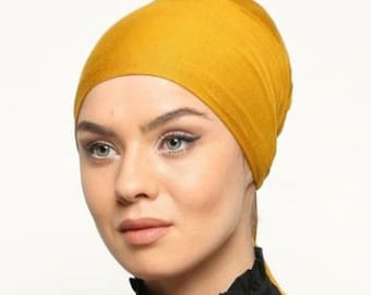 Mustard Underscarf & No Slip Headband-All In One Hat-Great under tichel,head scarves, chemo,head coverings , hijab,  headpiece, MUS1