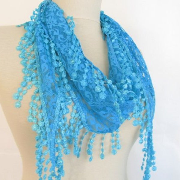 Christmas gift -Lace scarf-blue scarves -aqua blue scarves-light blue scarves