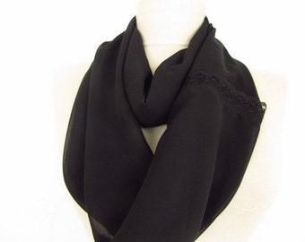black scarf - chiffon scarf - Infinity scarf - Circle Infinity Scarves-asuhan-Loop Scarf-