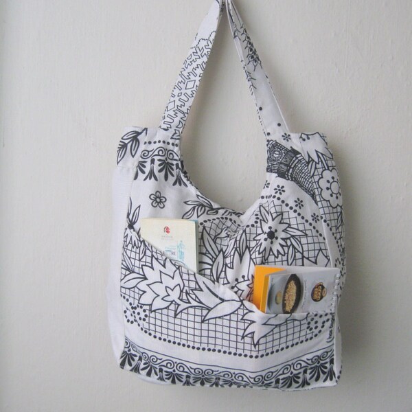 Beige-Black Traditional Turkish Wooden Hand printing Fabric..,..Shoulder Bag ...Everyday Bag,green,mint,beach,