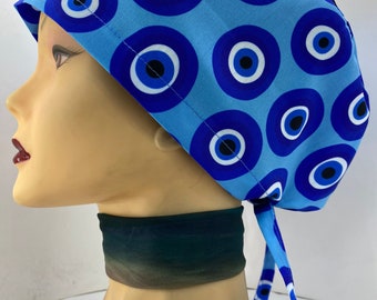 Evil eye surgical cap, Women's surgical scrub hats, Medical scrub cap, surgical cap women ,blue nurse cap. nurse scrub cap