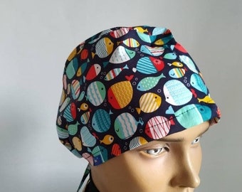 Fish Nurse cap | doctor cap | Head Covers - woman surgical scrub hats, Medical cap, surgical cap women , adjustable , cotton cap, unisex