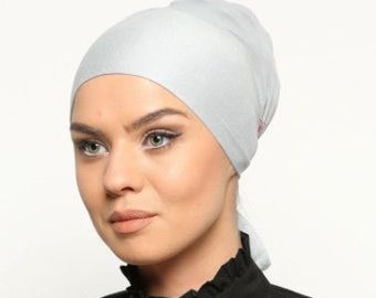 Silver Gray under headcovering, No Slip Headband-All In One Hat-Great under tichel,  hijab headpiece bandana, underscarf, inner underscarf