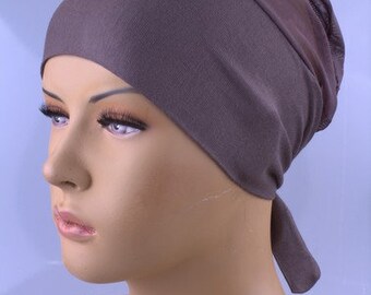 Dark Mink underscarf & No Slip Headband-All In One Hat-Great under tichel,head scarves, chemo,head coverings volumizing hijab headpiece bun