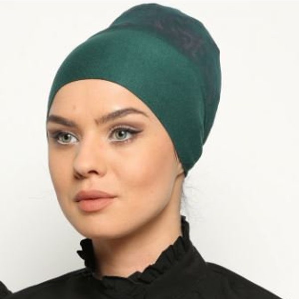 Emerald underscarf, No Slip Headband- All In One Hat-Great under tichel, headcoverings, hijab headpiece , inner underscarf, ninja underscarf