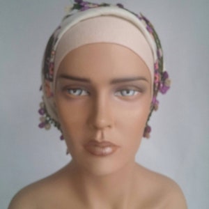 Powder color under hijab & No Slip Headband-All In One Hat-Great under tichel,head scarves, chemo,head coverings volumizing hijab headpiece image 8