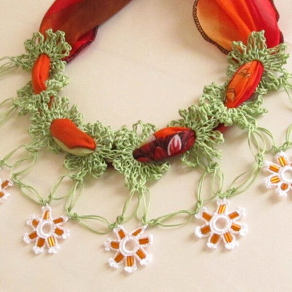 YEMENI  necklace green,orange, multicolor, spring,summer,wedding