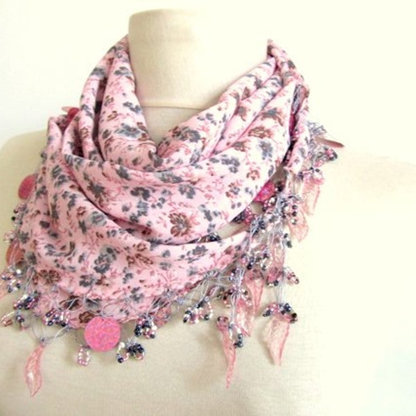 Soft PINK scarf  Traditional Turkish Oya Scarf - wedding - bridal asuhan