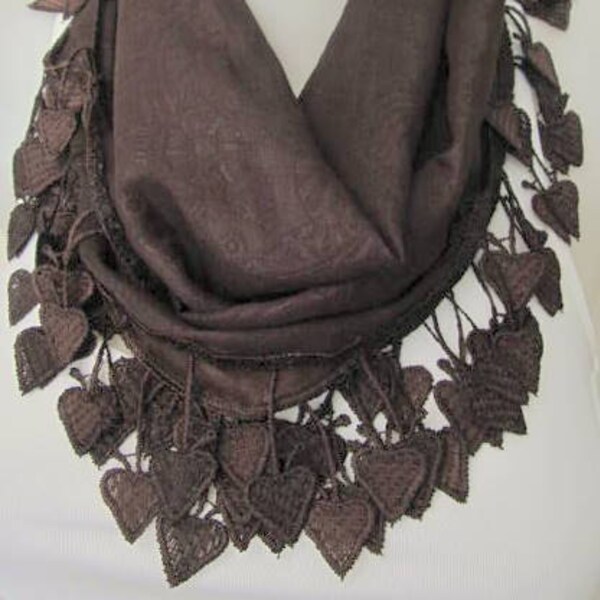 Turkish Fabric DARK BROWN Guipure Scarf ..wedding,bridal,authentic, romantic, elegant, fashion,pink,