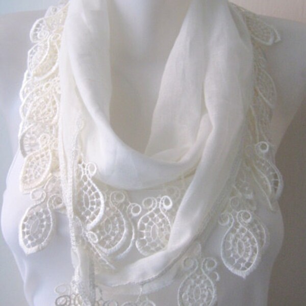 Traditional  Turkish Fabric CREAM Guipure  Scarf ..wedding,bridal,authentic, romantic, elegant, fashion