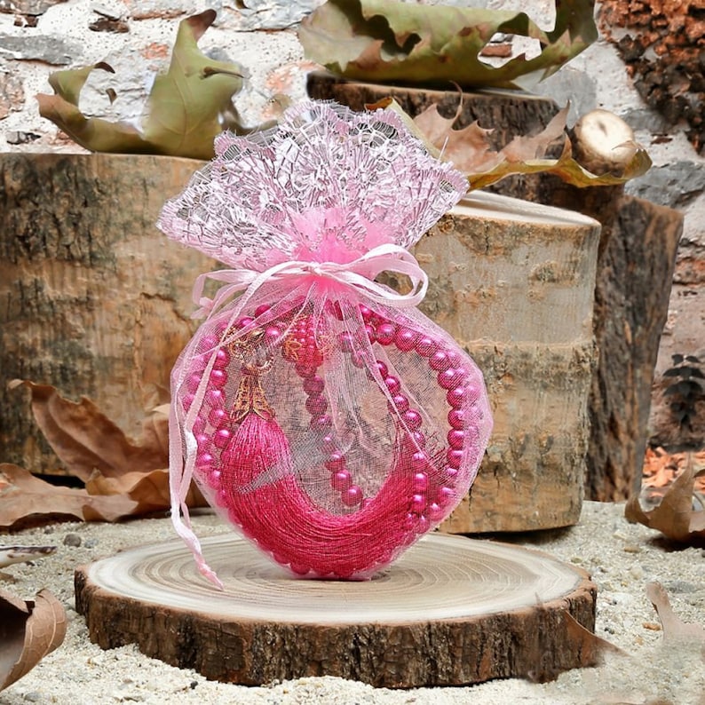 Pink Baby shower favor bags Baptism Favor Round Organza Bags, Jewelry bags, Candy Pouch , bridal shower, Wedding Party Favor, evil eye image 6