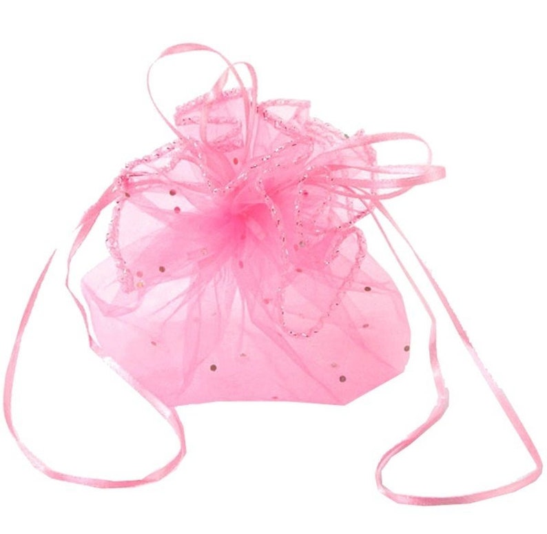 Sacs roses de faveur de douche de bébé faveur de baptême sacs ronds d'organza, sacs de bijoux, pochette de sucrerie, douche nuptiale, faveur de noce, mauvais oeil image 2