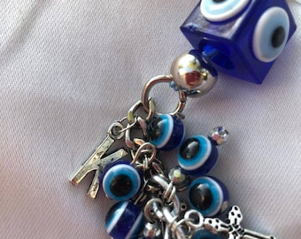 evil eye keychain , evil eye keychain, letter Evil Eye Keychain, Letter Charm Keyring, evil eye charm, cross key chain,cross wedding favor