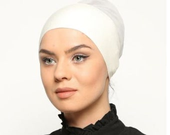 Light cream underscarf ,No Slip Headband-All In One Hat- under tichel,head scarves, head coverings - hijab - headpiec - hair cover turbane