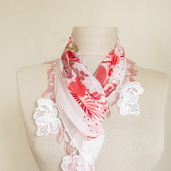 white scarf Traditional Turkish Oya scarf rose scarf handmade scarf woman scarf party scarf free scarf