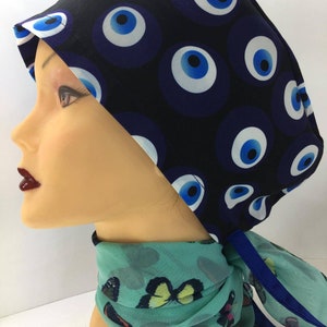 Evil eye surgical cap - Nurse cap | doctor cap | Head Covers - woman surgical scrub hats, surgical cap women , black scrub cap,
