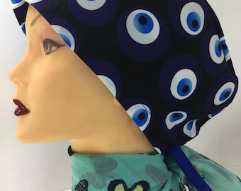 Evil eye surgical cap - Nurse cap | doctor cap | Head Covers - woman surgical scrub hats, surgical cap women , black scrub cap,Evileye1