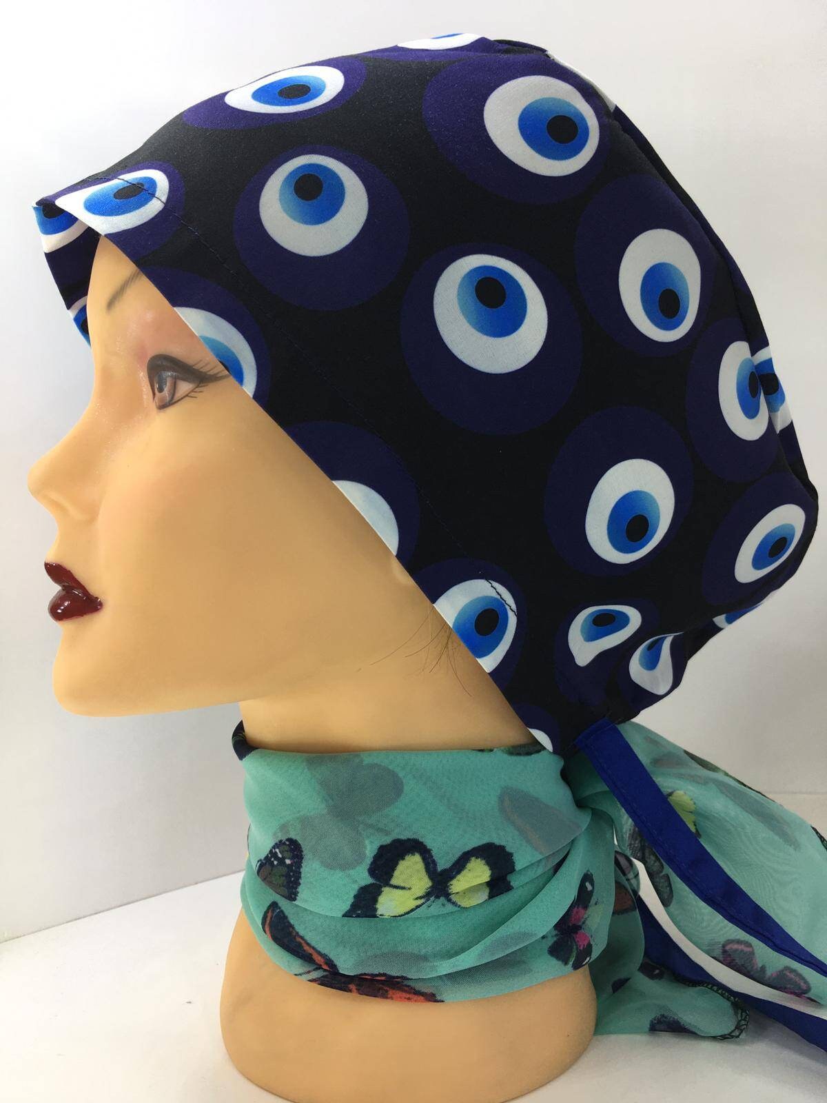 Evil eye surgical cap - Nurse cap | doctor cap | Head Covers - woman surgical scrub hats, surgical cap women , black scrub cap,