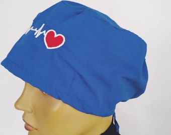 Heart unisex cap |  blue surgical cap | Head Covers - woman surgical hats, Medical cap , adjustable , cotton cap, Chemo cap l nurse cap