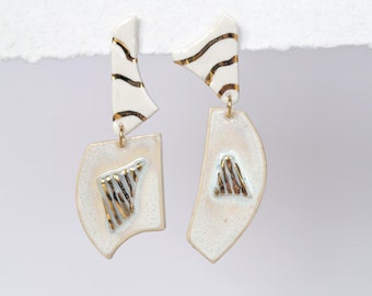 No2 TERRAZZO mis-matched earrings, porcelain, gold pins